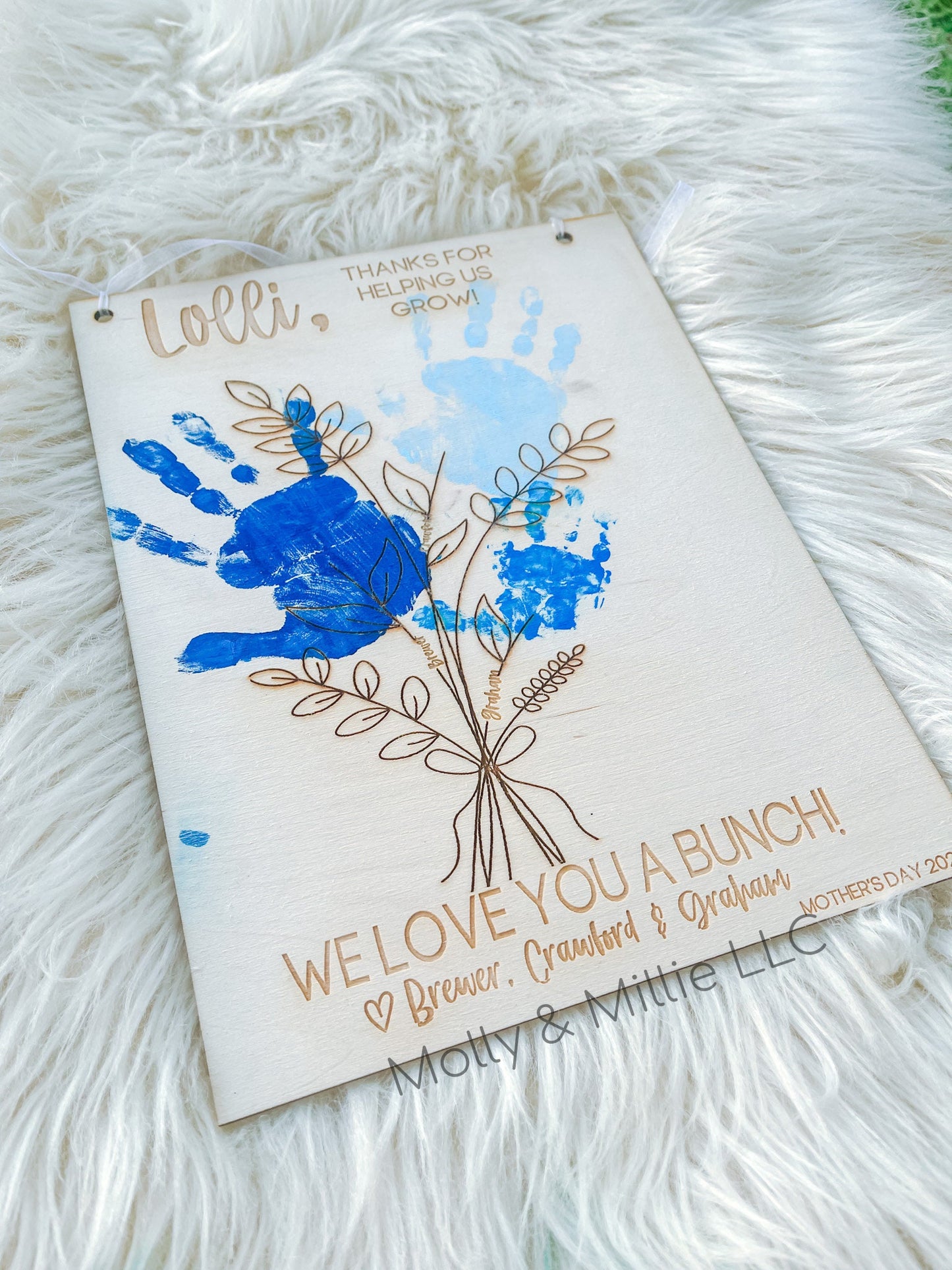 Mother’s Day Handprint Flower Bouquet Keepsake, Mother’s Day Gift for Mom & Grandma, Personalized Gift for Mother’s Day, Handprint Kids Art