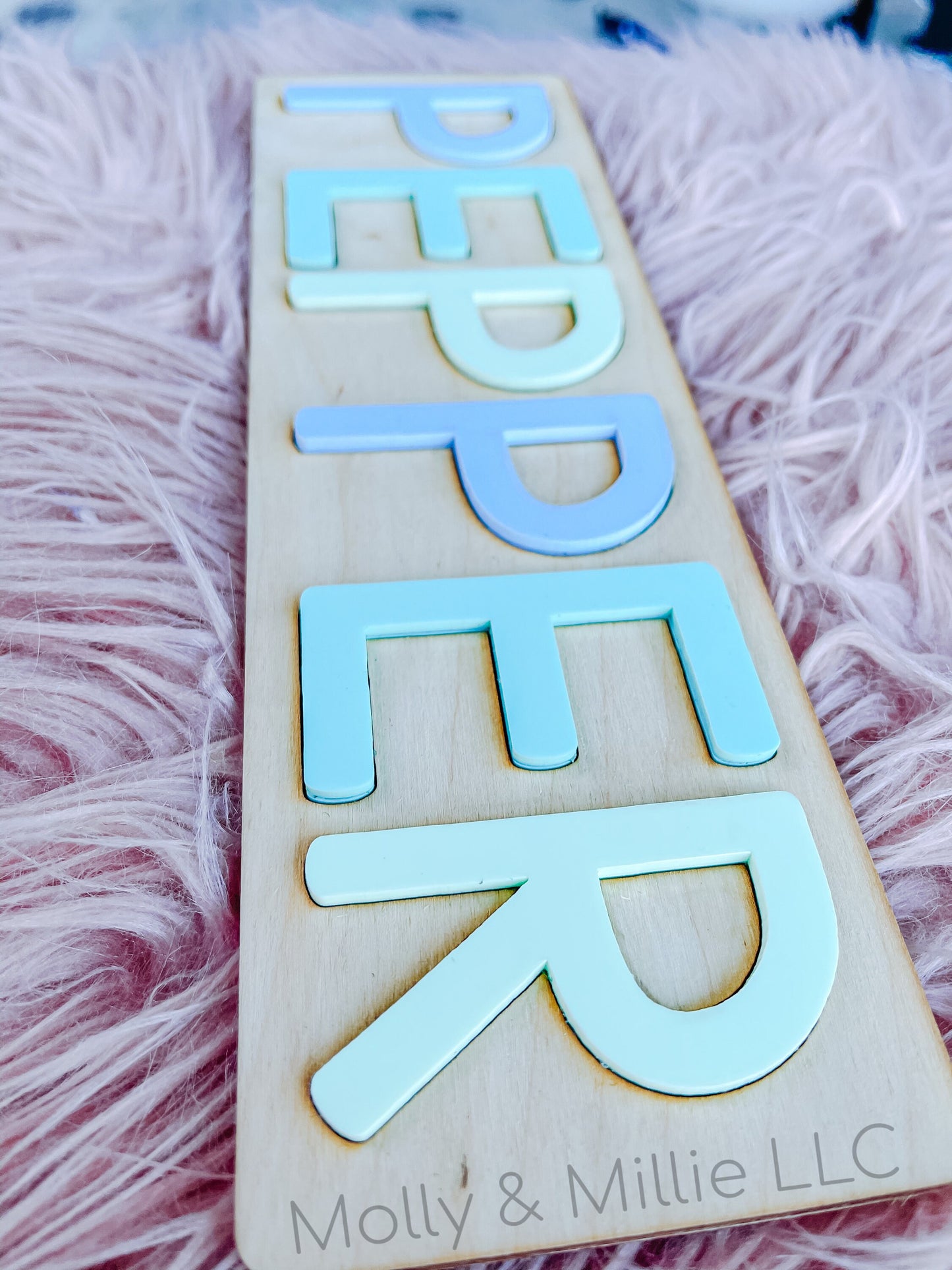 Children’s wooden name puzzle | Name puzzle for toddlers | Baby name puzzle | name puzzle blue and green for birthday gift & everyday use