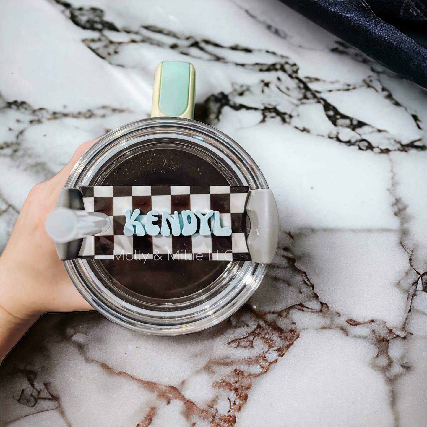 Checkered Tumbler Name Plate - raised acrylic