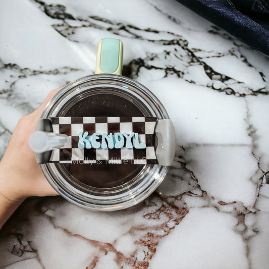 Checkered Tumbler Name Plate - raised acrylic