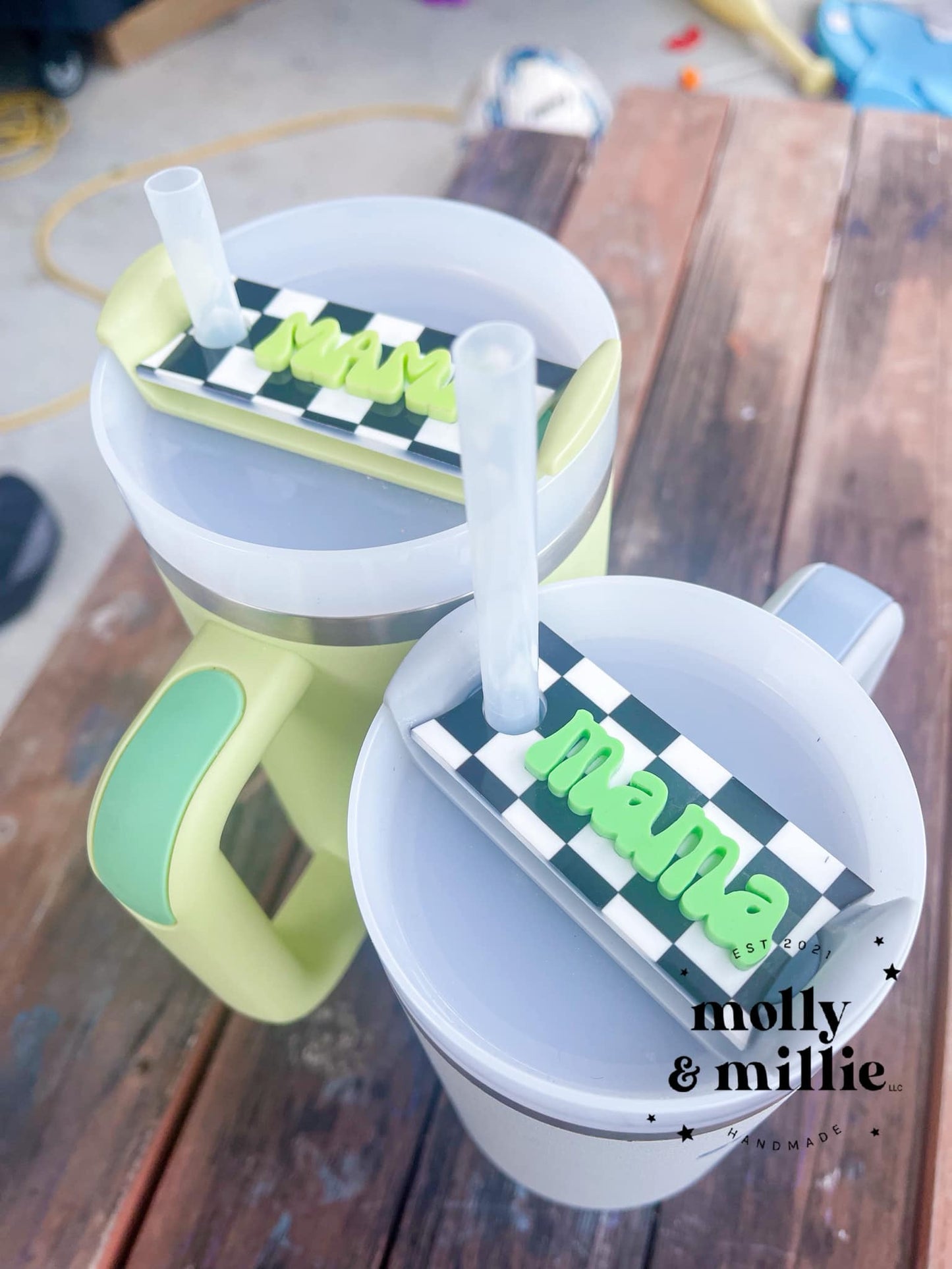Checkered Tumbler Name Plate - raised acrylic