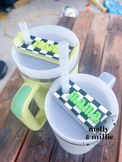 Checkered Tumbler Name Plate - raised acrylic