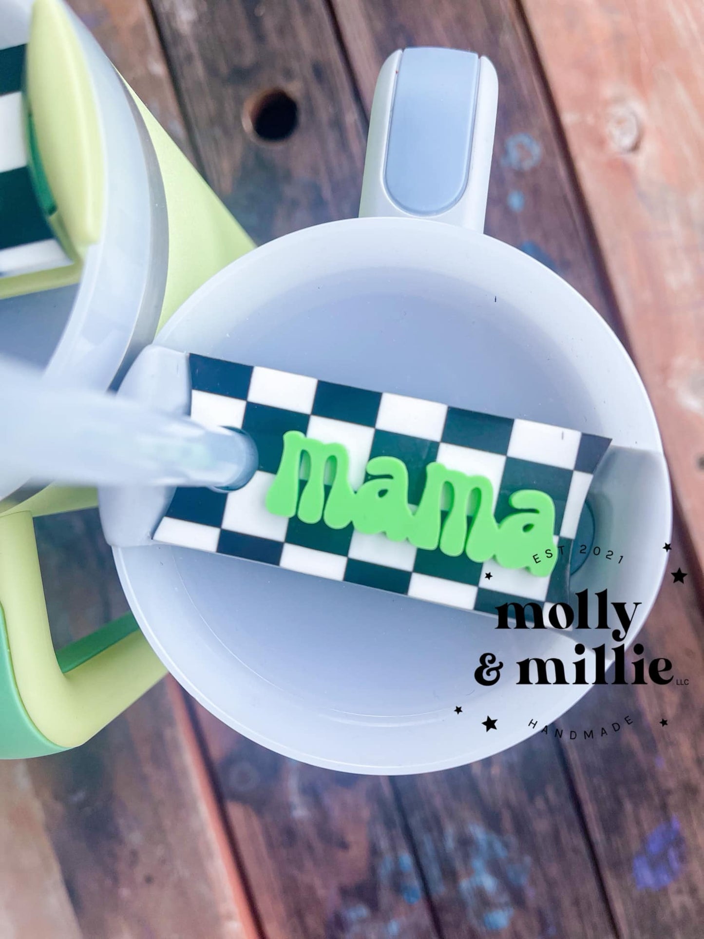 Checkered Tumbler Name Plate - raised acrylic
