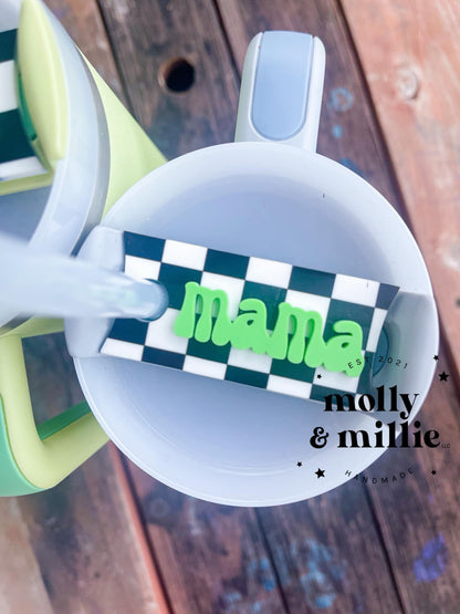Checkered Tumbler Name Plate - raised acrylic