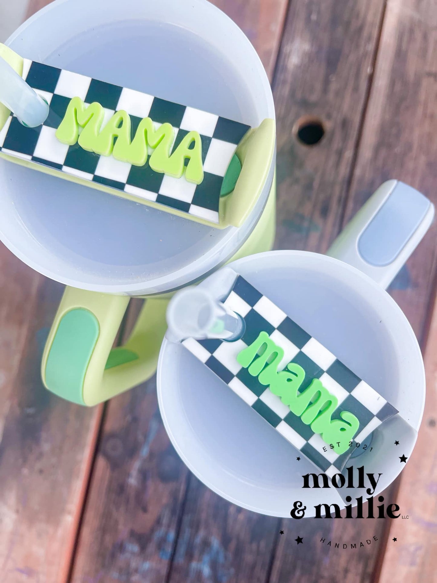 Checkered Tumbler Name Plate - raised acrylic