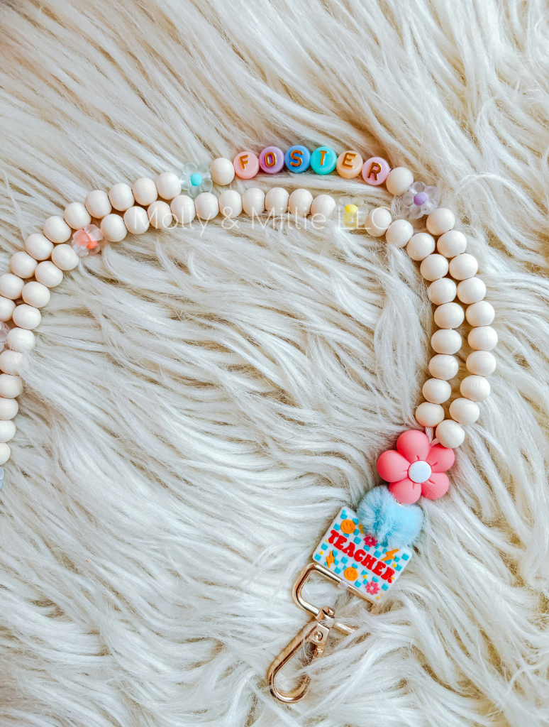 Teacher Lanyard with Flowers and Personalized Name| Colorful Badge Holder | Teacher Gift | Educator Beaded Lanyard| Build a school Lanyard
