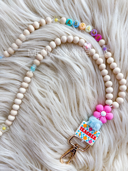 Teacher Lanyard with Flowers and Personalized Name| Colorful Badge Holder | Teacher Gift | Educator Beaded Lanyard| Build a school Lanyard