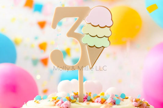 Ice Cream Number Cake Topper | Double Layered Acrylic Birthday | Sweet One | Scoops of Fun Celebration | Ice Cream Birthday | Two Sweet