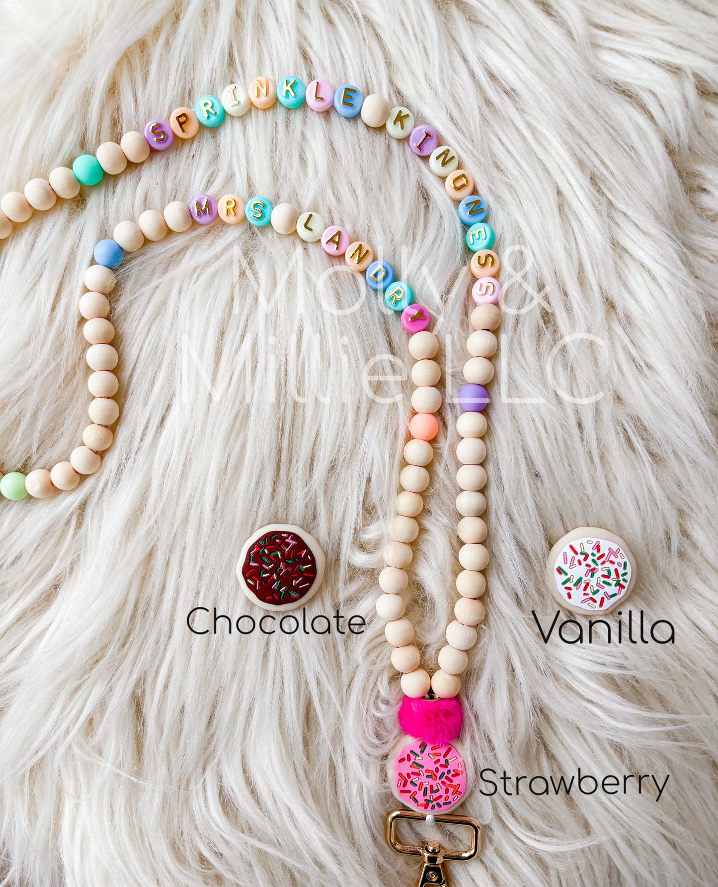 Sprinkle Kindness Lanyard for School, Office or Teacher| Kindness Affirmation Beaded Necklace with Clip for ID Badge| Mental Health Positive