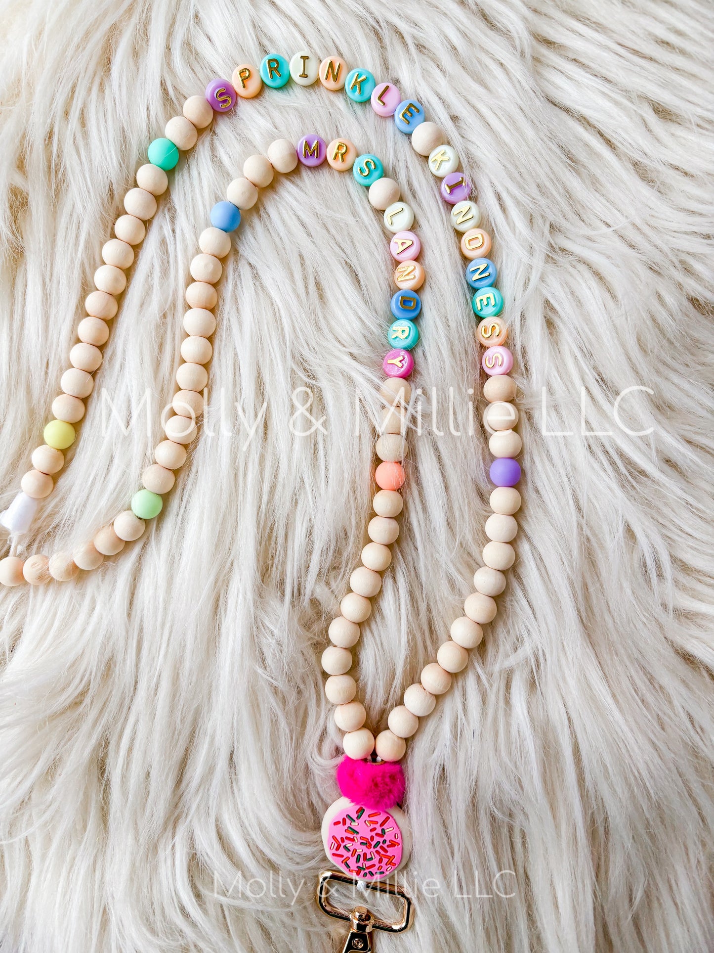 Sprinkle Kindness Lanyard for School, Office or Teacher| Kindness Affirmation Beaded Necklace with Clip for ID Badge| Mental Health Positive