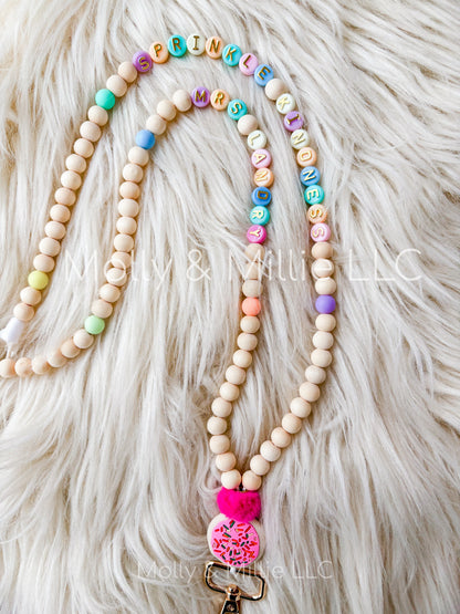 Sprinkle Kindness Lanyard for School, Office or Teacher| Kindness Affirmation Beaded Necklace with Clip for ID Badge| Mental Health Positive