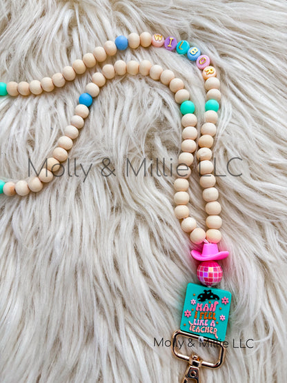 Pink Man I Feel Like A Teacher Lanyard | Disco Cowboy Hat | Back To School | ID Badge Holder for Teachers | Teacher Appreciation Gift Ideas