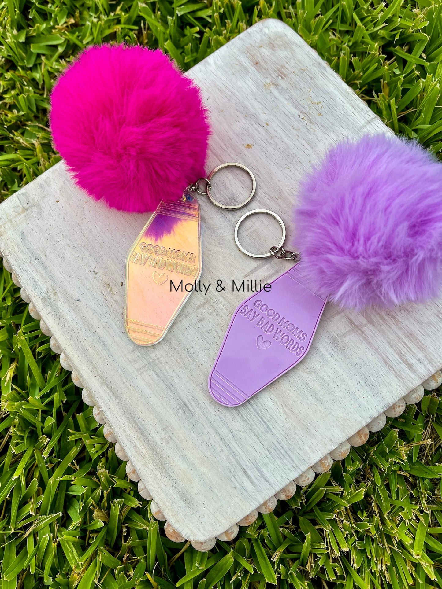 Good Moms Say Bad Words Keychain | Pom Pom Keychain | Mom Keychain | Fun Mom Keychain for Gift or Personal Use