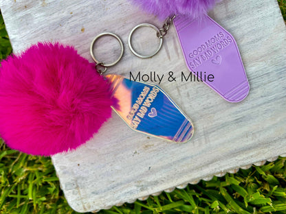Good Moms Say Bad Words Keychain | Pom Pom Keychain | Mom Keychain | Fun Mom Keychain for Gift or Personal Use