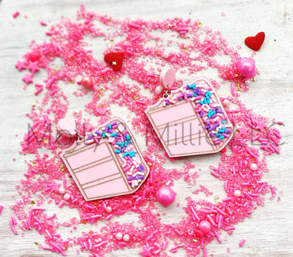 Trendy Acrylic Cake Earrings | Baker, Pastry Chef, Teacher Earrings | Sprinkle Birthday Cake Earrings | Fun, Themed Earrings
