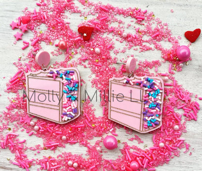 Trendy Acrylic Cake Earrings | Baker, Pastry Chef, Teacher Earrings | Sprinkle Birthday Cake Earrings | Fun, Themed Earrings
