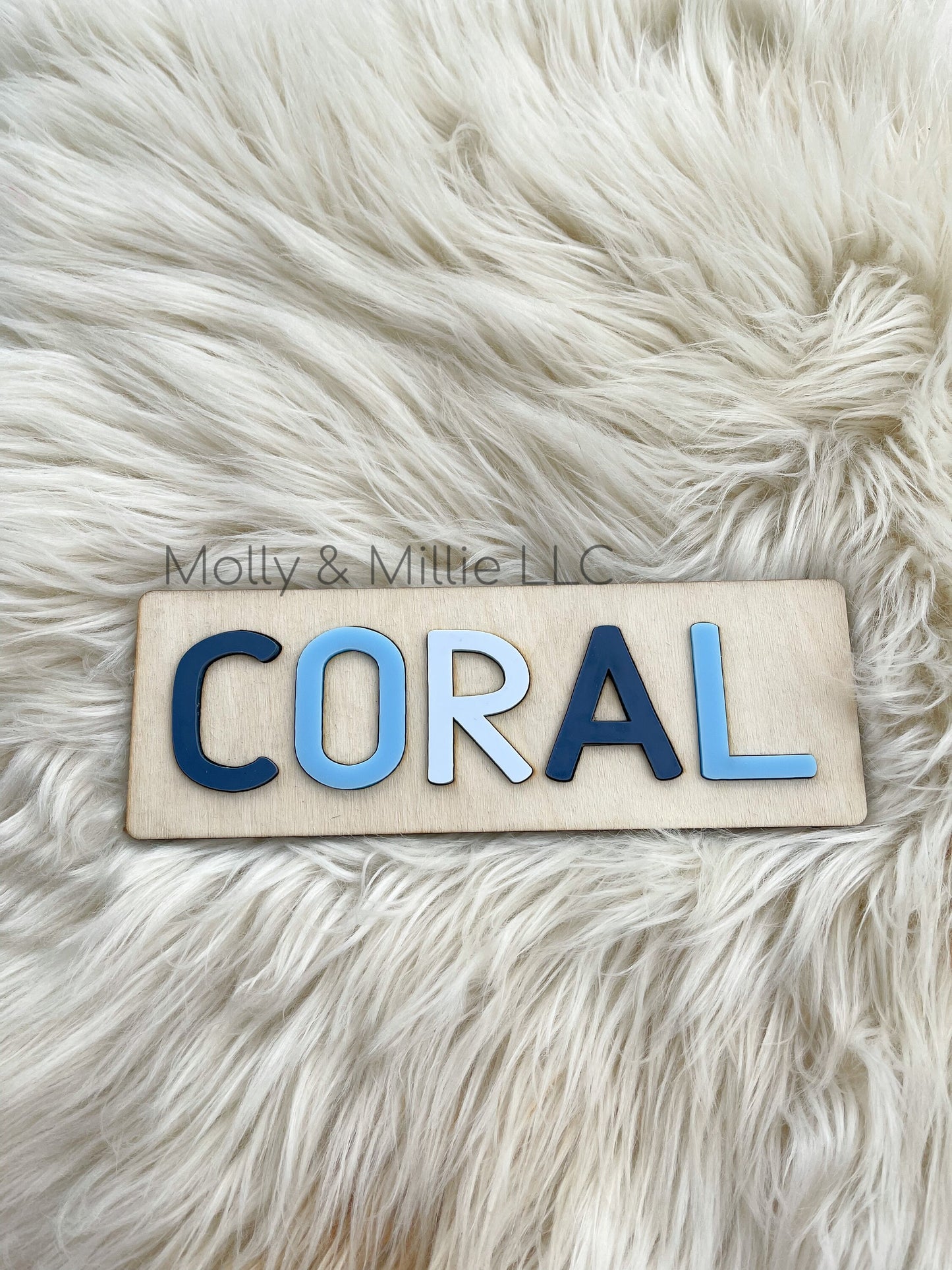 Children’s wooden name puzzle | Name puzzle for toddlers | Baby name puzzle | name puzzle ombré blue for birthday gift and everyday use