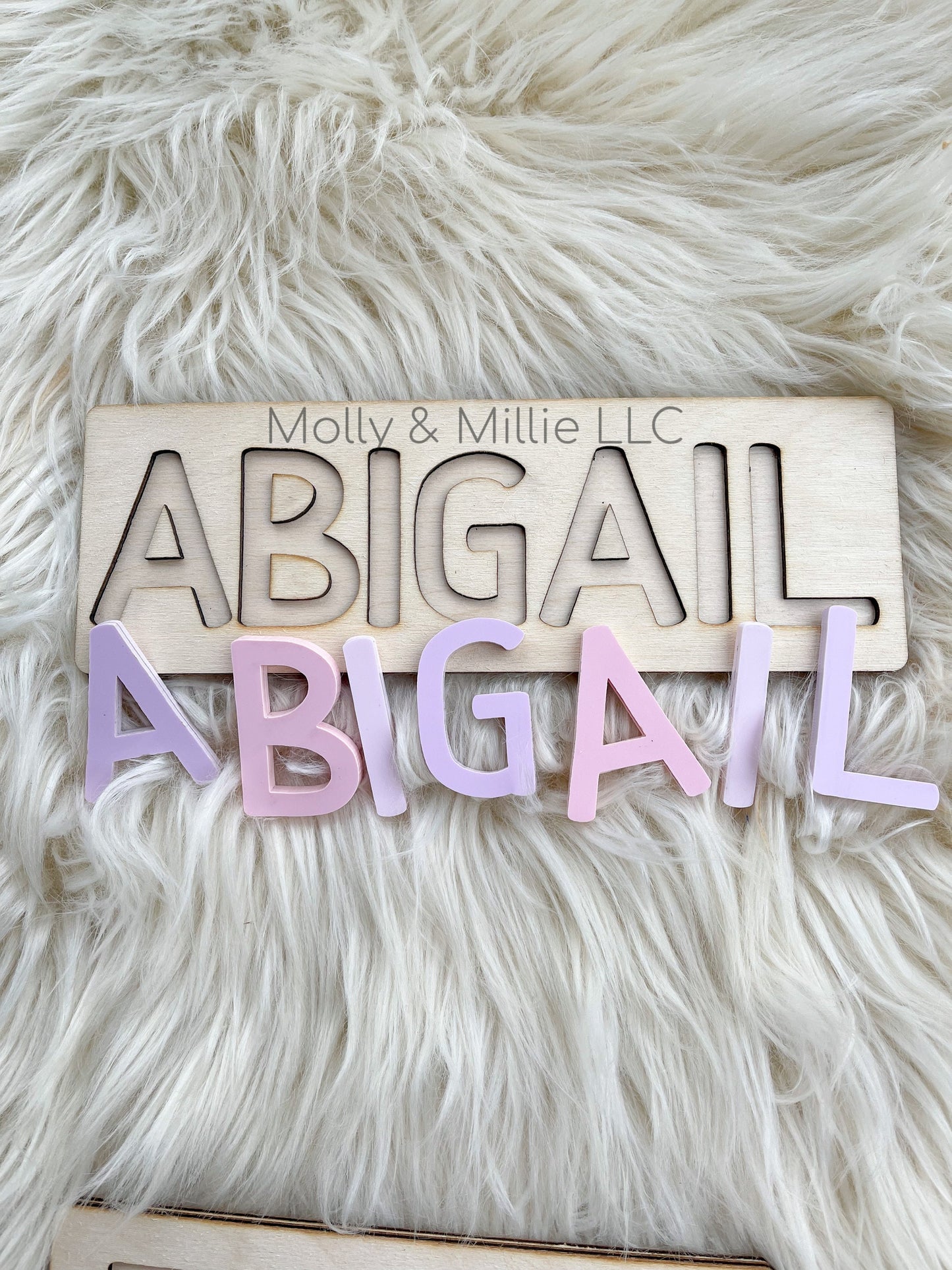 Children’s wooden name puzzle | Name puzzle for toddlers | Baby name puzzle | name puzzle ombré purple pink for birthday gift & everyday use