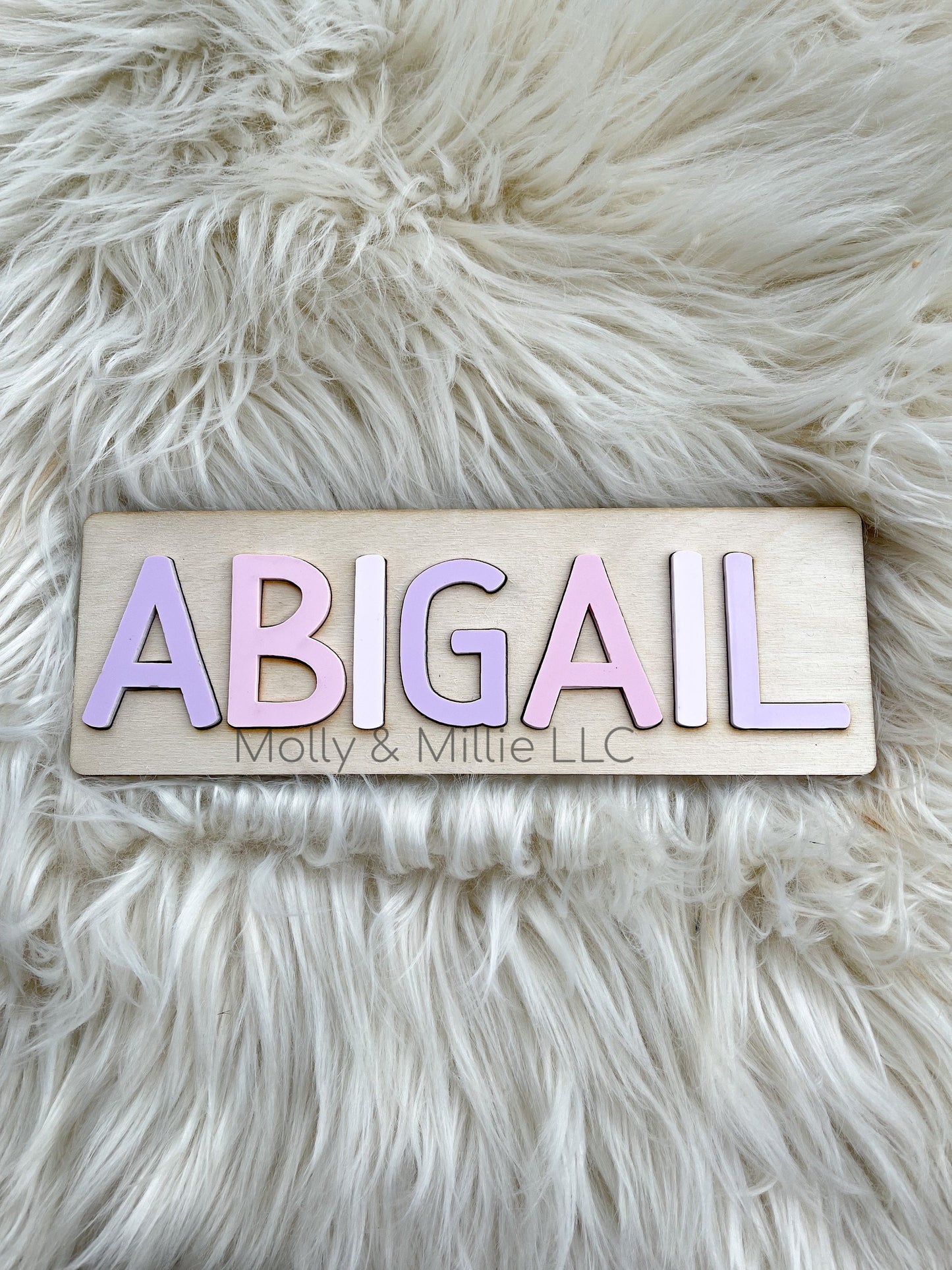 Children’s wooden name puzzle | Name puzzle for toddlers | Baby name puzzle | name puzzle ombré purple pink for birthday gift & everyday use