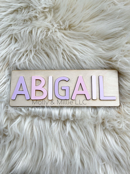 Children’s wooden name puzzle | Name puzzle for toddlers | Baby name puzzle | name puzzle ombré purple pink for birthday gift & everyday use
