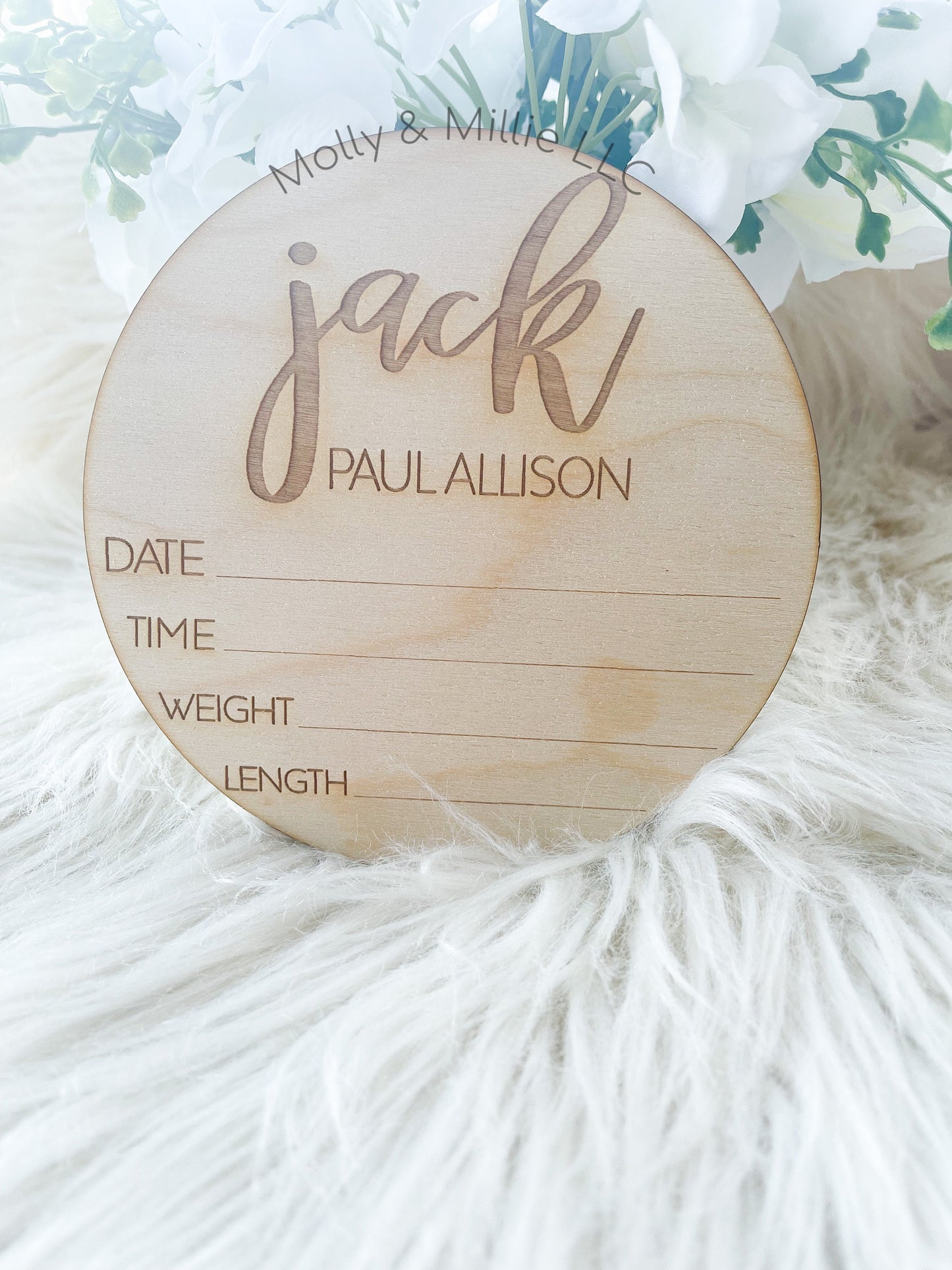 Round Baby Birth Stats, Newborn Photo Prop, Birth Announcement Sign, Laser Engraved Baby Keepsake Sign, Personalized Baby Name Sign