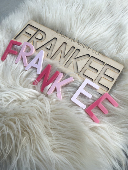 Children’s wooden name puzzle | Name puzzle for toddlers | Baby name puzzle | name puzzle ombré pink for birthday gift and everyday use
