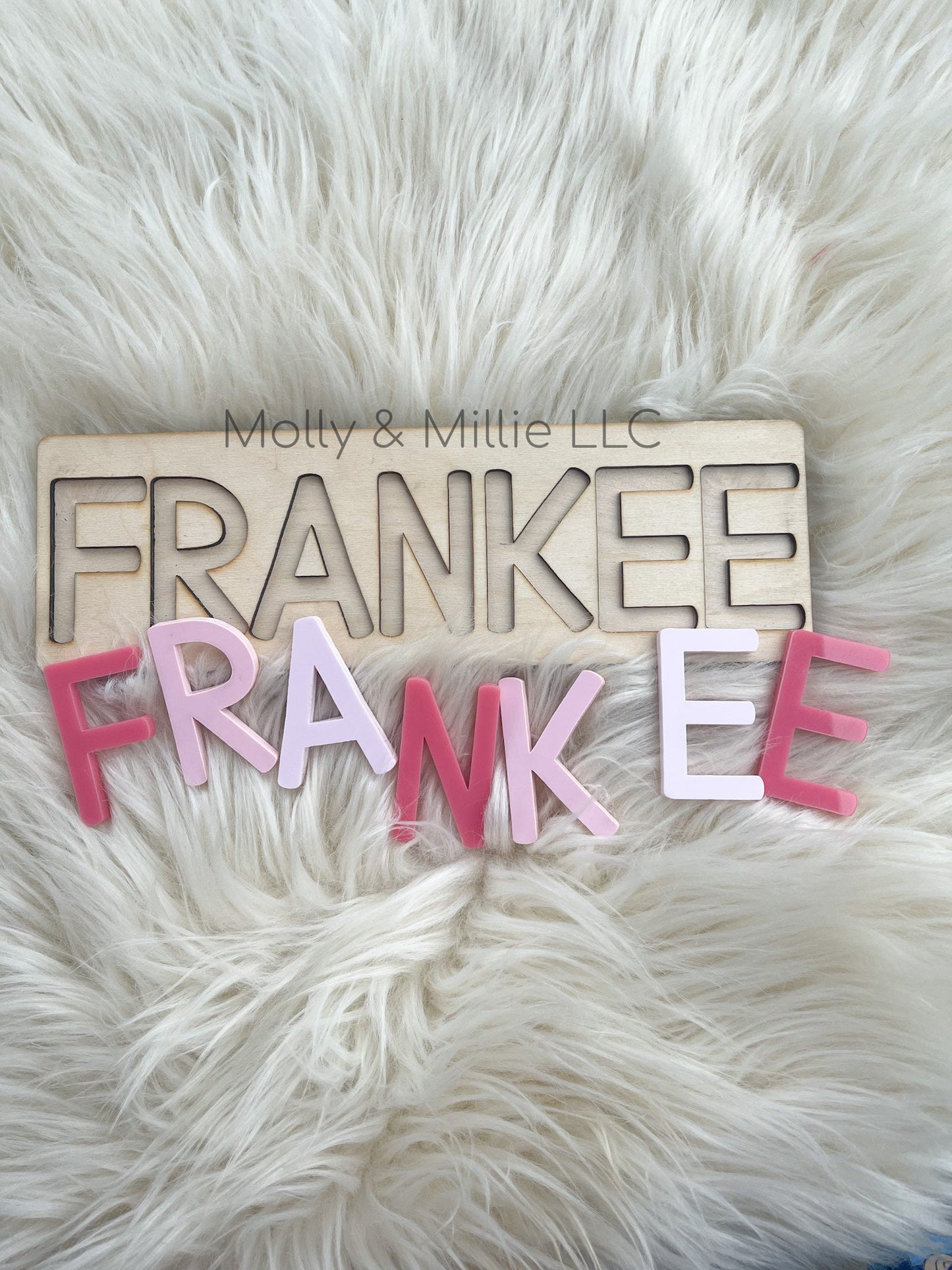 Children’s wooden name puzzle | Name puzzle for toddlers | Baby name puzzle | name puzzle ombré pink for birthday gift and everyday use