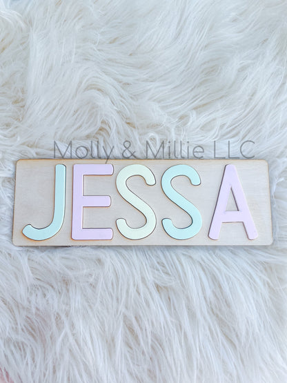 Pastel Children’s wooden name puzzle | Name puzzle for toddlers | Baby name puzzle | name puzzle colorful pastels for gift & learning