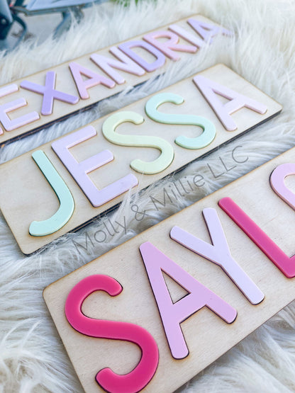 Pastel Children’s wooden name puzzle | Name puzzle for toddlers | Baby name puzzle | name puzzle colorful pastels for gift & learning