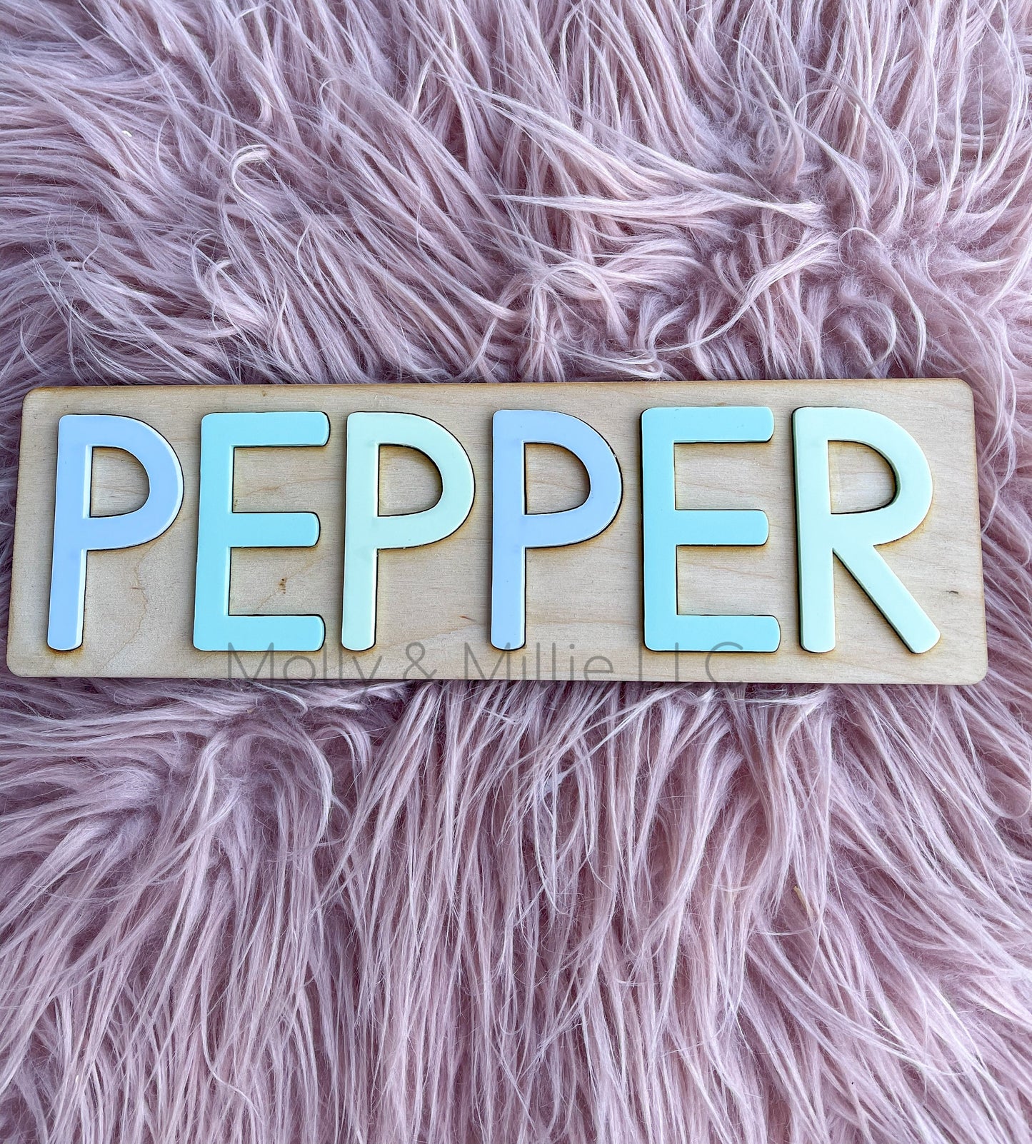 Children’s wooden name puzzle | Name puzzle for toddlers | Baby name puzzle | name puzzle blue and green for birthday gift & everyday use