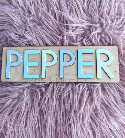 Children’s wooden name puzzle | Name puzzle for toddlers | Baby name puzzle | name puzzle blue and green for birthday gift & everyday use