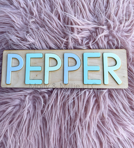 Children’s wooden name puzzle | Name puzzle for toddlers | Baby name puzzle | name puzzle blue and green for birthday gift & everyday use