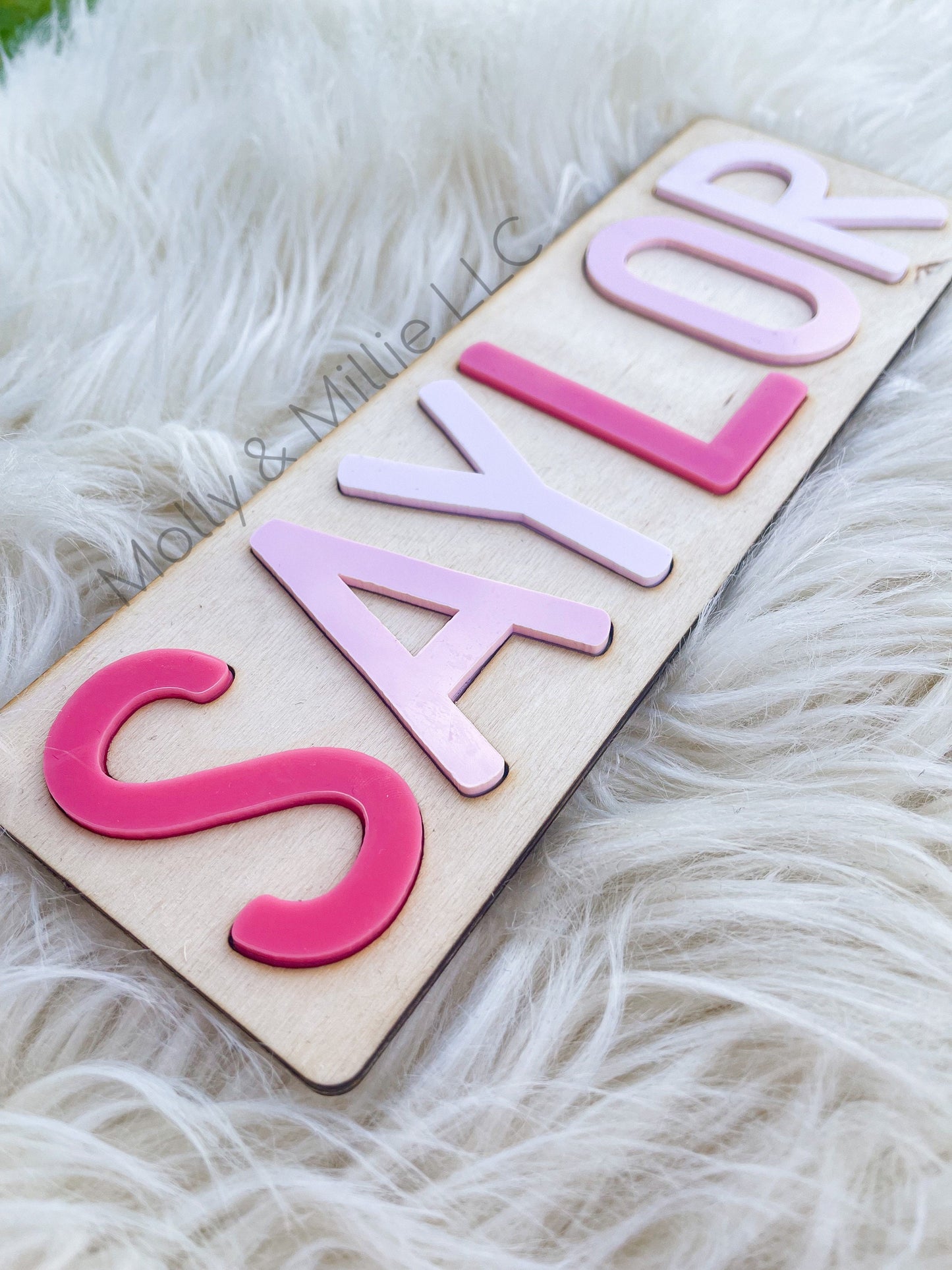 Children’s wooden name puzzle | Name puzzle for toddlers | Baby name puzzle | name puzzle ombré pink for birthday gift and everyday use