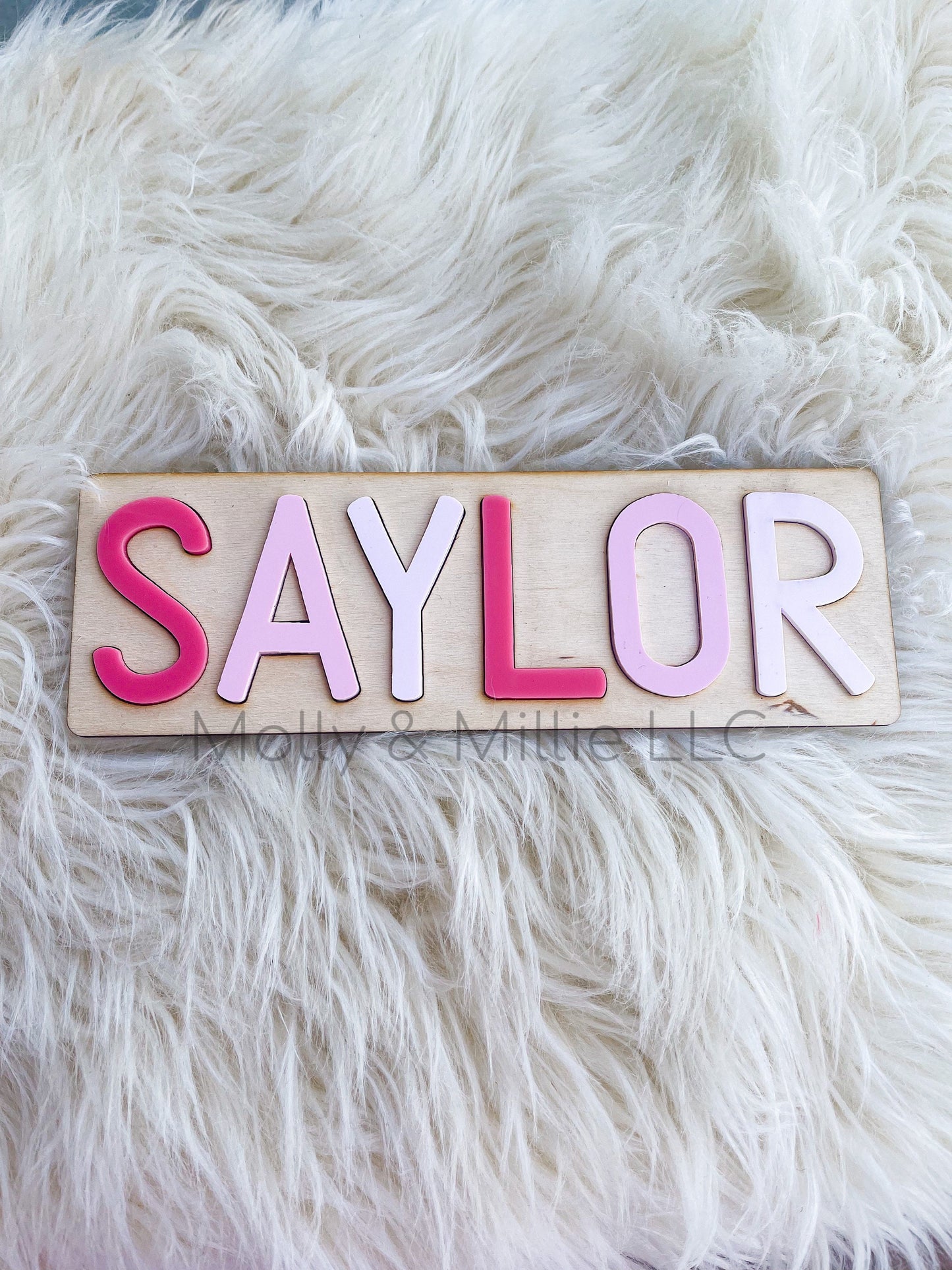 Children’s wooden name puzzle | Name puzzle for toddlers | Baby name puzzle | name puzzle ombré pink for birthday gift and everyday use