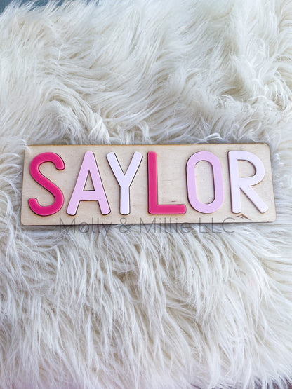 Children’s wooden name puzzle | Name puzzle for toddlers | Baby name puzzle | name puzzle ombré pink for birthday gift and everyday use