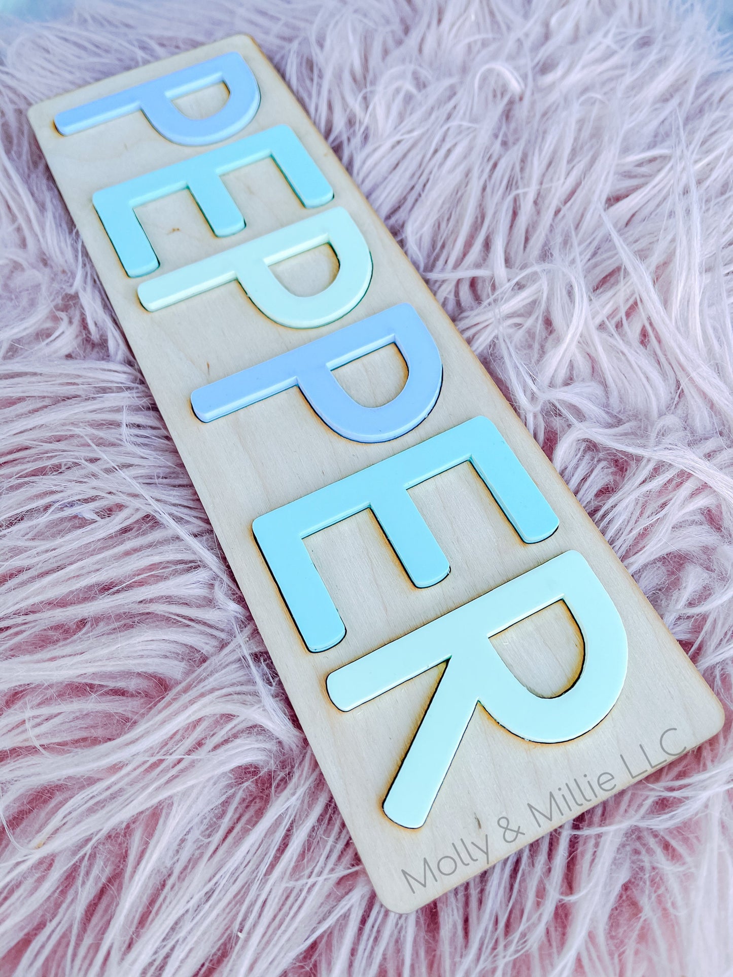 Children’s wooden name puzzle | Name puzzle for toddlers | Baby name puzzle | name puzzle blue and green for birthday gift & everyday use