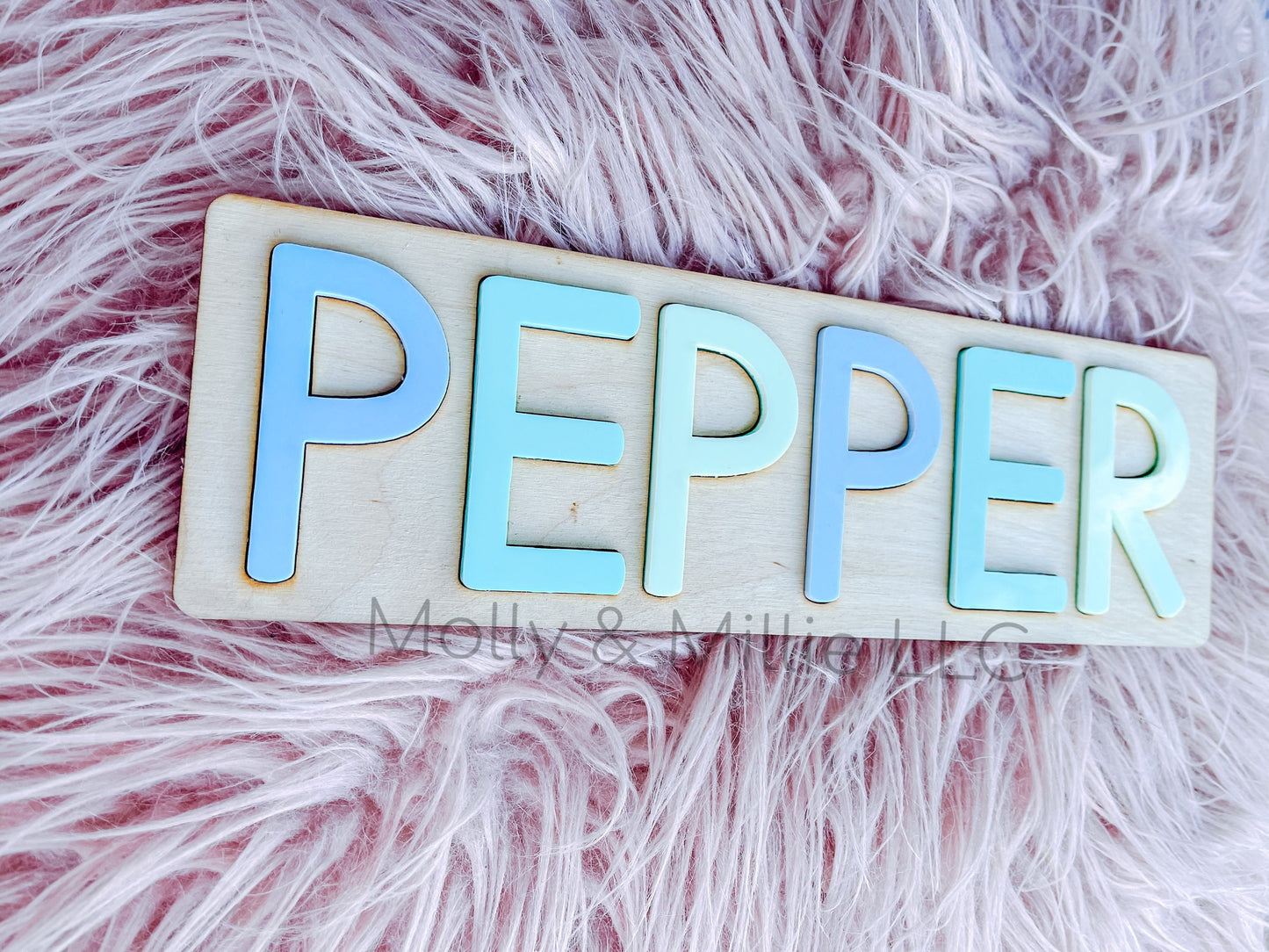 Children’s wooden name puzzle | Name puzzle for toddlers | Baby name puzzle | name puzzle blue and green for birthday gift & everyday use
