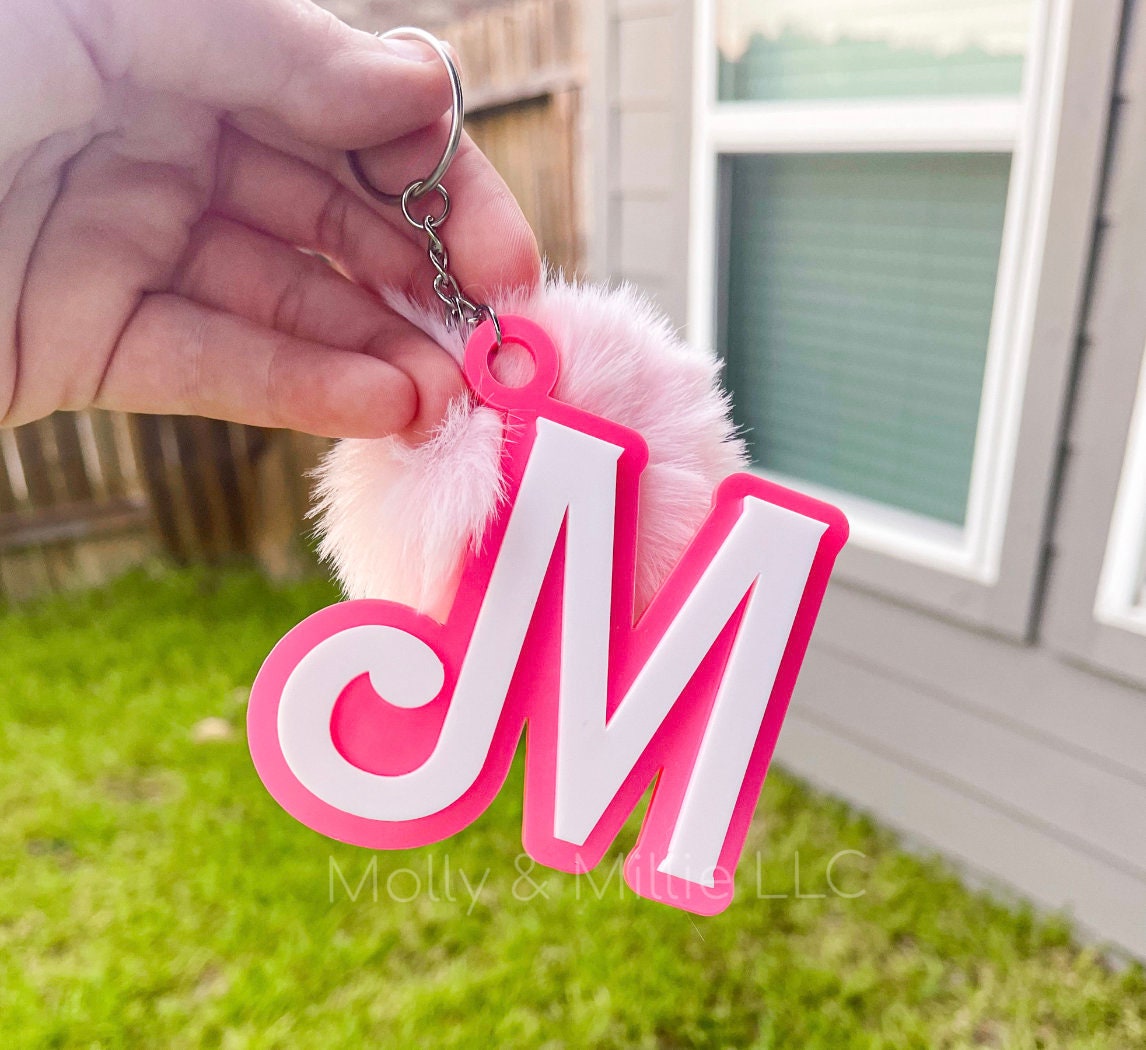 Metallic Pink Keychain | Backpack Keychain | Keychain for lunchbox | Monogram Initial Keychain | Trendy Tag for keys, backpacks, work bags
