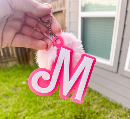 Metallic Pink Keychain | Backpack Keychain | Keychain for lunchbox | Monogram Initial Keychain | Trendy Tag for keys, backpacks, work bags