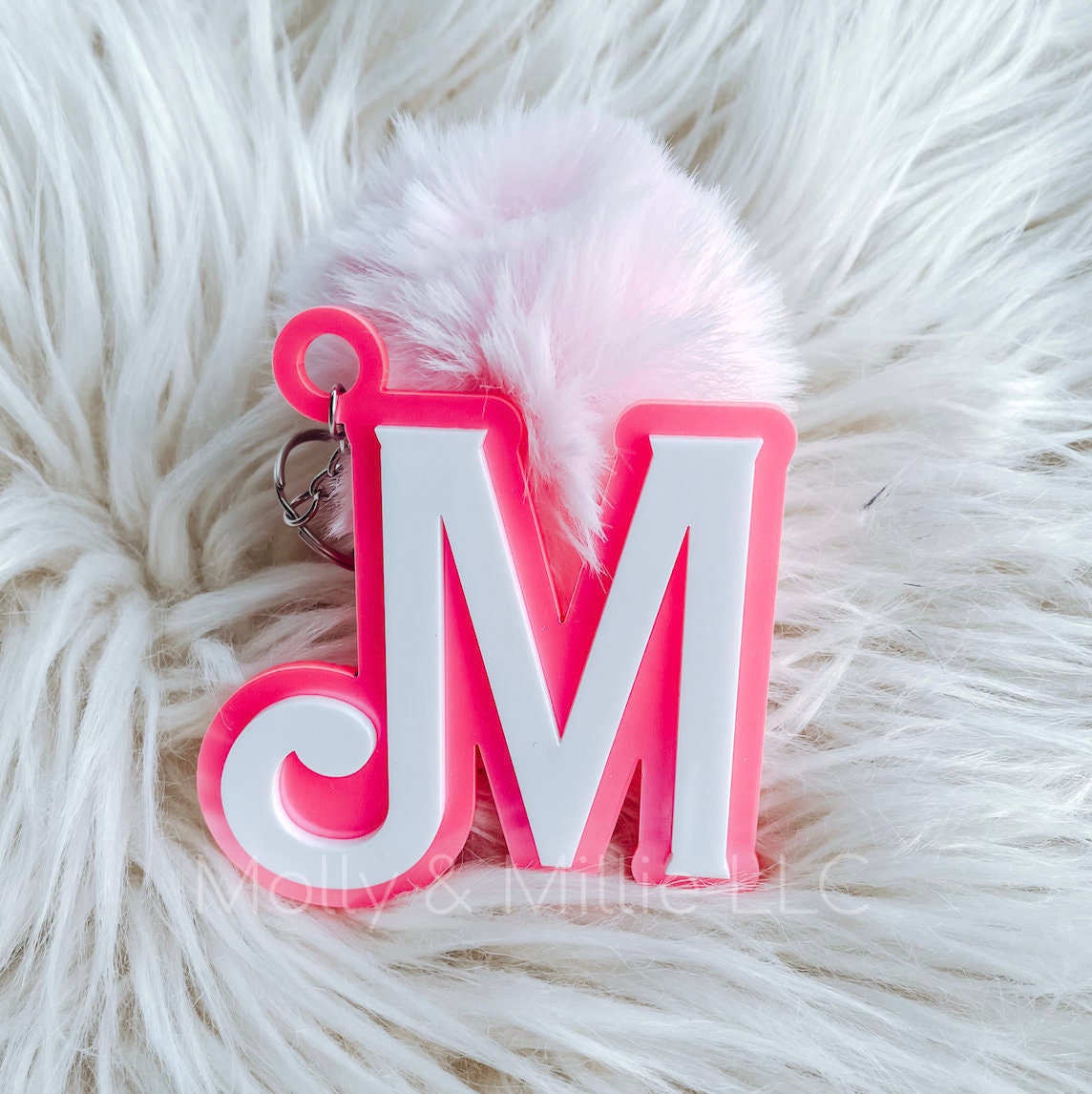 Metallic Pink Keychain | Backpack Keychain | Keychain for lunchbox | Monogram Initial Keychain | Trendy Tag for keys, backpacks, work bags