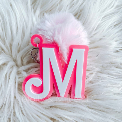 Metallic Pink Keychain | Backpack Keychain | Keychain for lunchbox | Monogram Initial Keychain | Trendy Tag for keys, backpacks, work bags