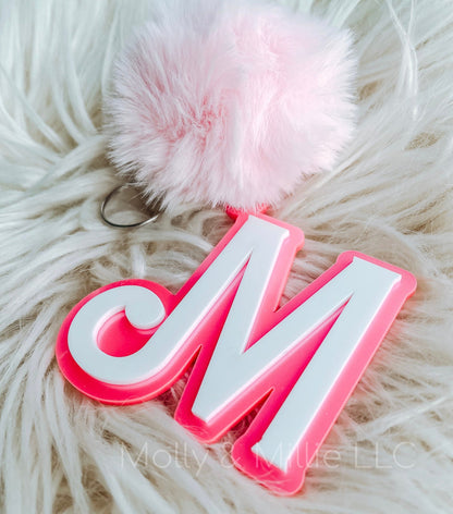 Metallic Pink Keychain | Backpack Keychain | Keychain for lunchbox | Monogram Initial Keychain | Trendy Tag for keys, backpacks, work bags