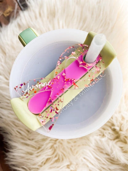 Ribbon Awareness 40oz Tumbler Name Plate | Cancer Ribbon for Tumbler | Breast Cancer Awareness Ribbon for Tumbler | Pink Glitter Ribbon