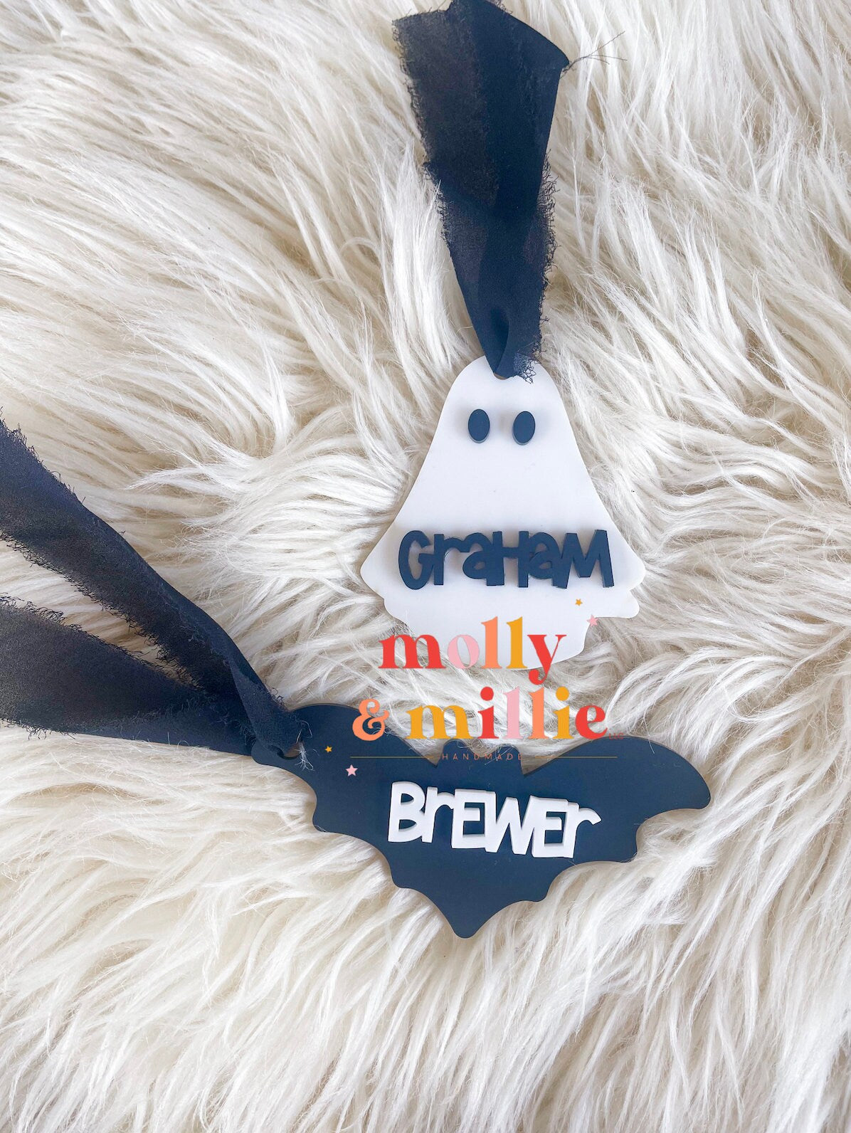 Halloween Basket Name Tag | Bat Tag for Halloween | Personalized Ghost Name Tag Kids | Trick or Treat Bucket Halloween Keychain | Boo Tag