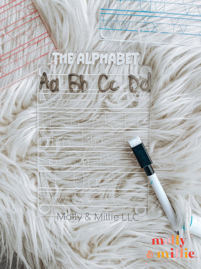Alphabet Tracing Board | Dry Erase Letter Tracing  | Letter Tracing Board | Homeschool Aids | Acrylic Reusable Writing | Travel Activities