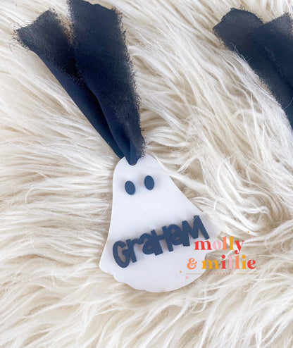 Halloween Basket Name Tag | Bat Tag for Halloween | Personalized Ghost Name Tag Kids | Trick or Treat Bucket Halloween Keychain | Boo Tag